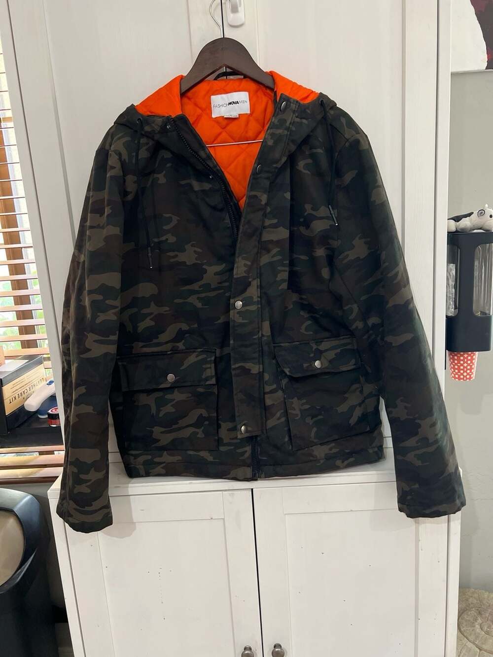 Fashion Nova Men High Demand QuiltedCamouflage Hooded Jacket Size L
